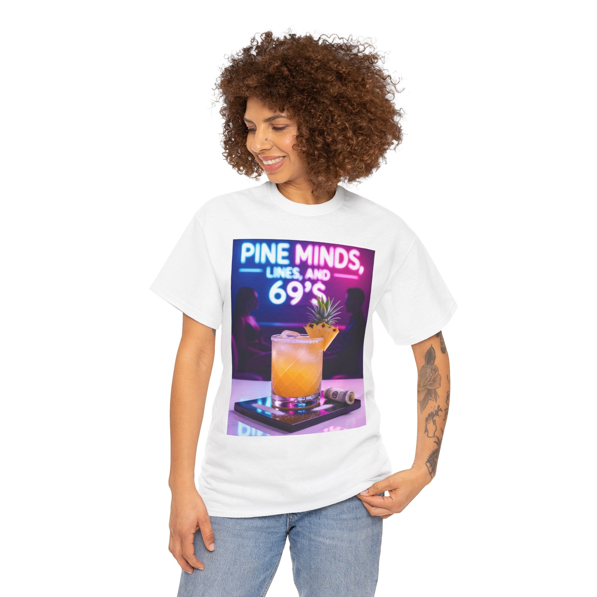 Pine Minds, Lines, and 69’s, Unisex Cotton Tee