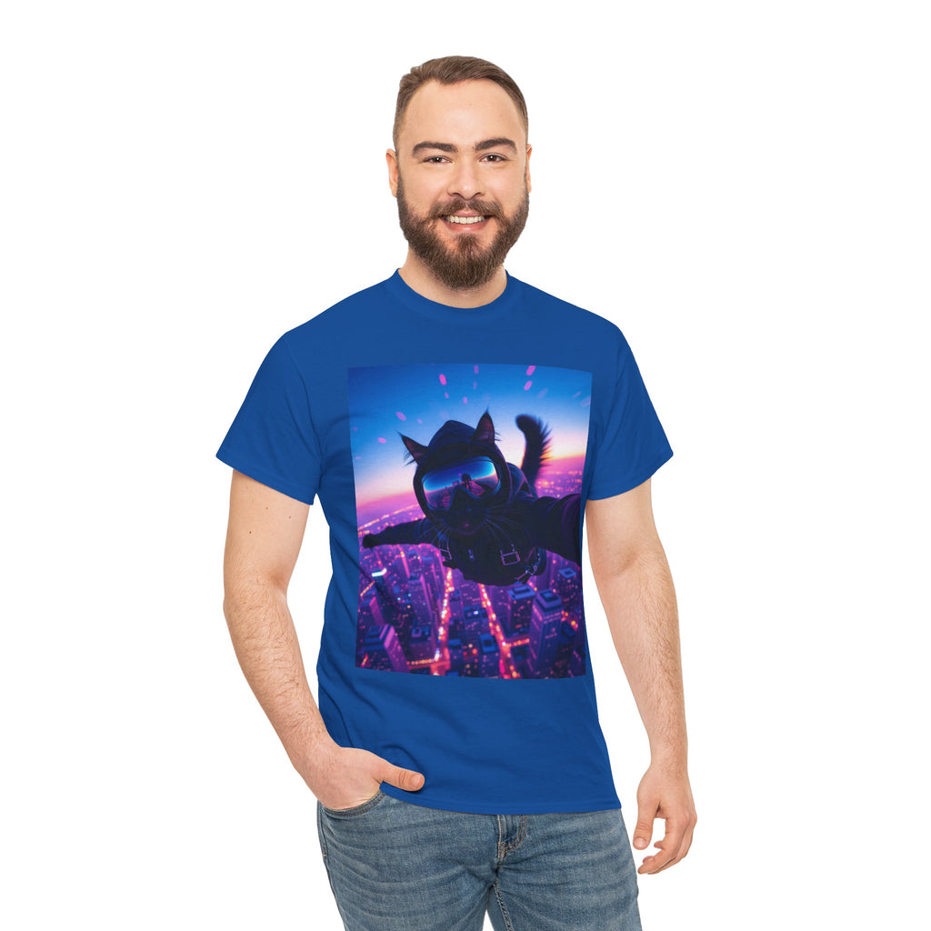 Skydiving Cat, Unisex Cotton Tee