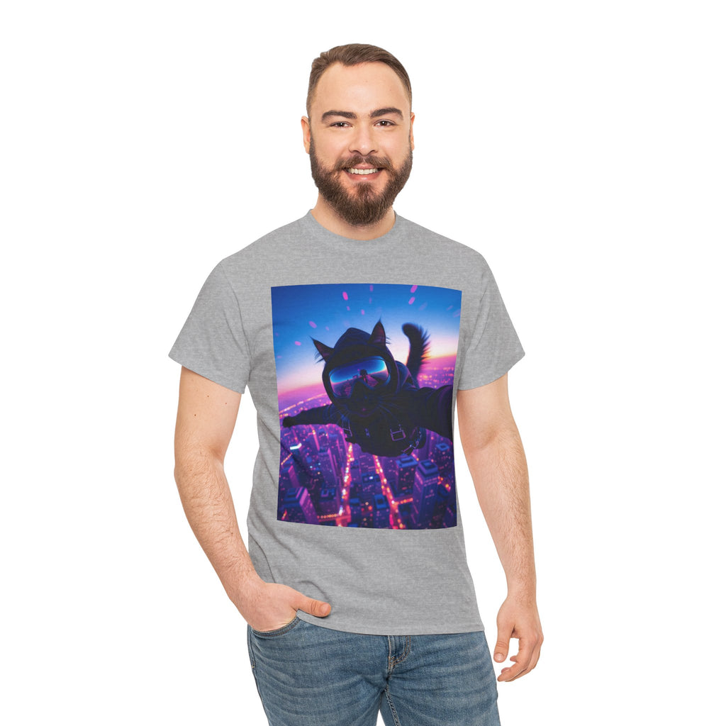Skydiving Cat, Unisex Cotton Tee