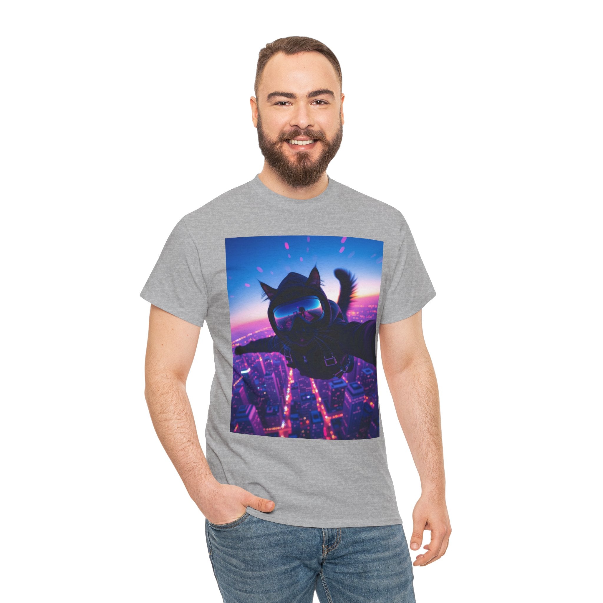 Skydiving Cat, Unisex Cotton Tee