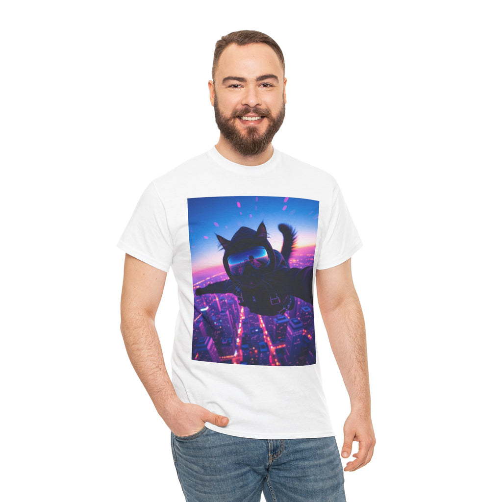 Skydiving Cat, Unisex Cotton Tee
