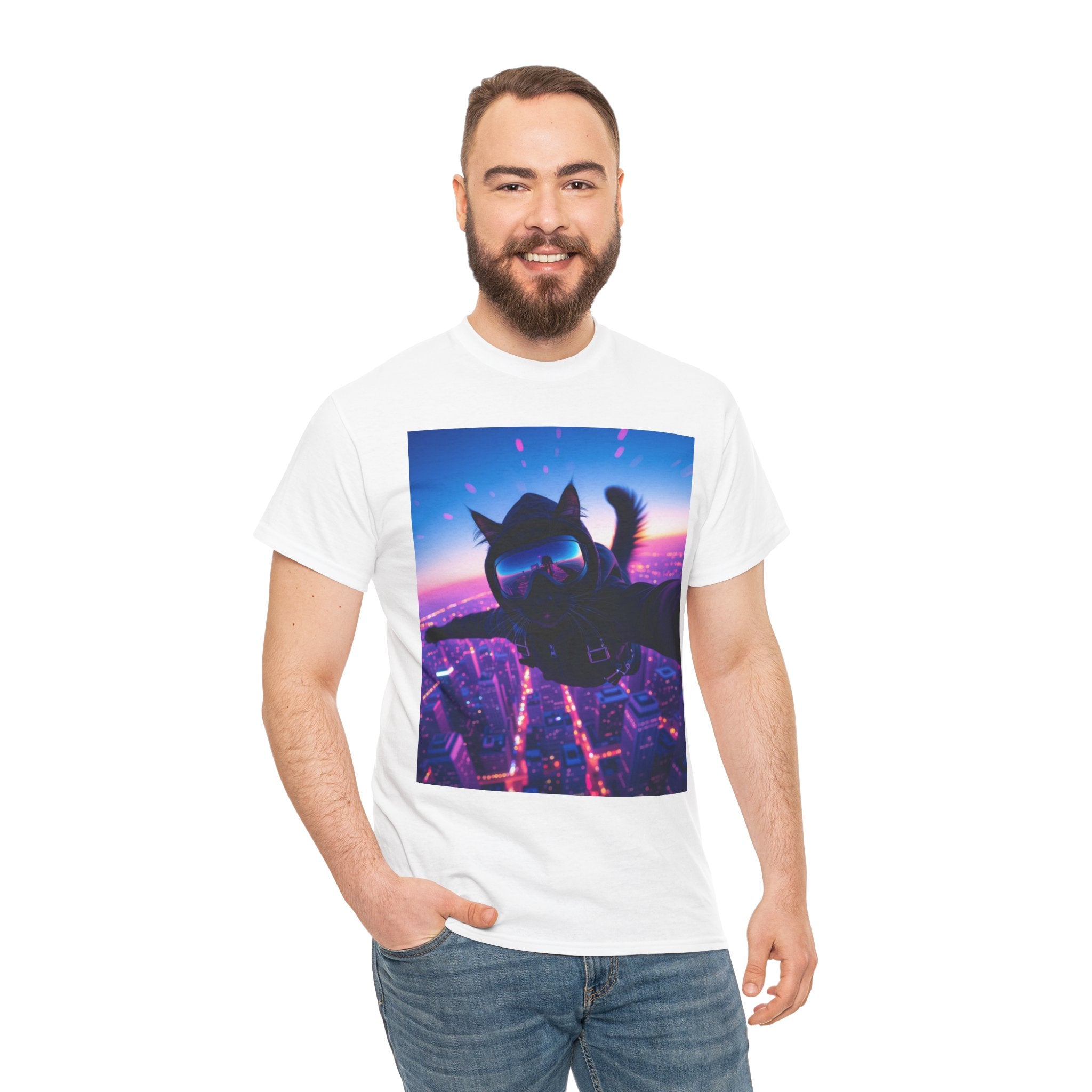 Skydiving Cat, Unisex Cotton Tee
