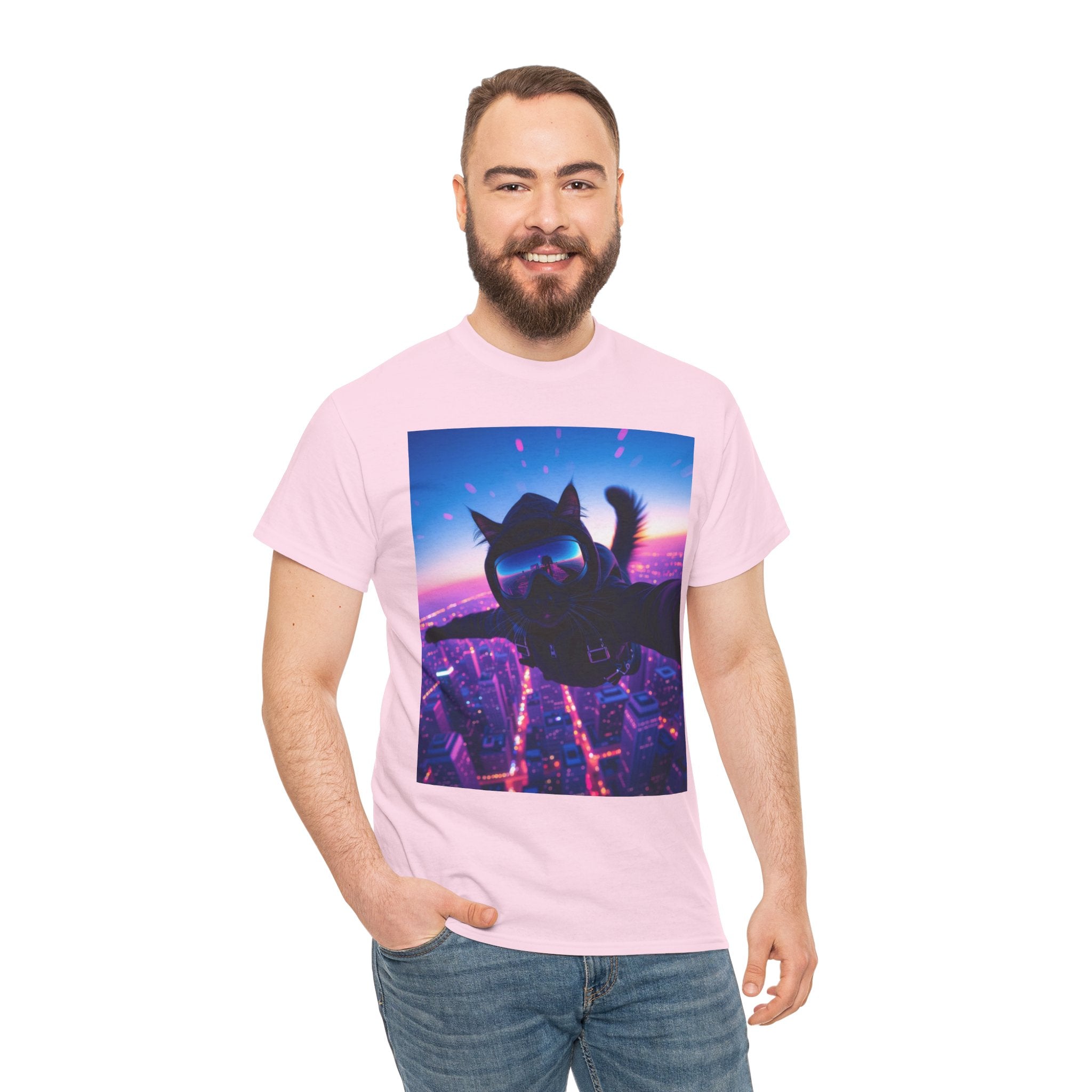 Skydiving Cat, Unisex Cotton Tee