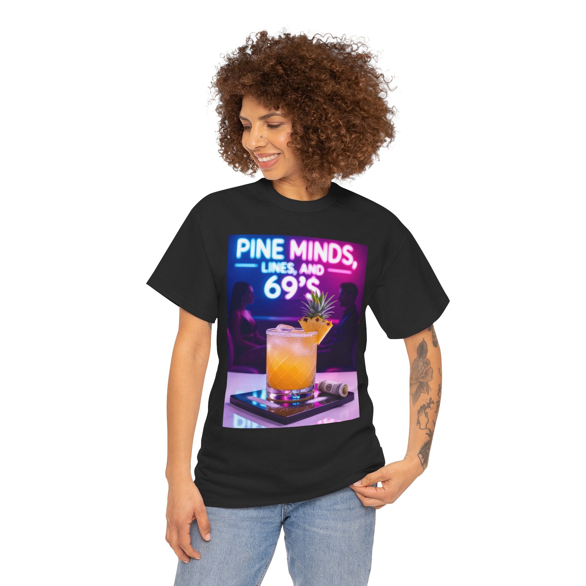 Pine Minds, Lines, and 69’s, Unisex Cotton Tee
