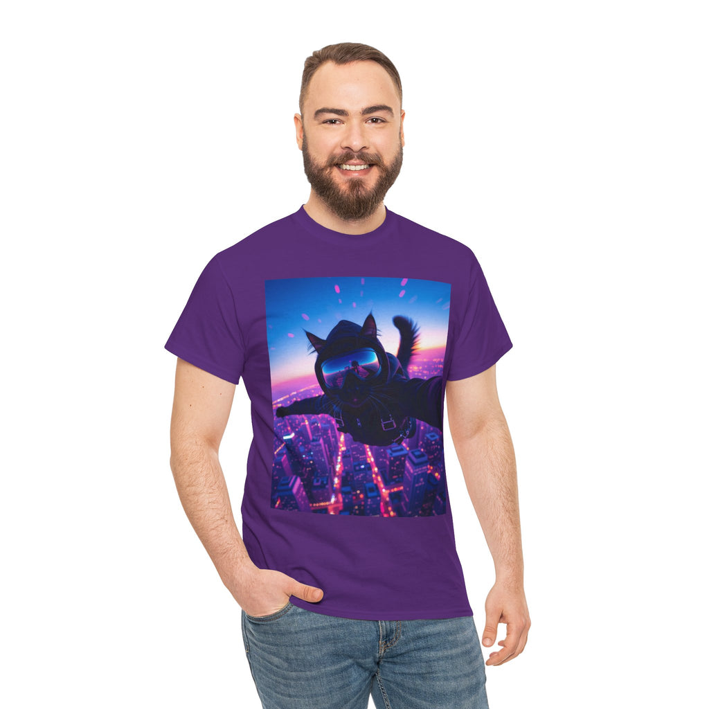 Skydiving Cat, Unisex Cotton Tee