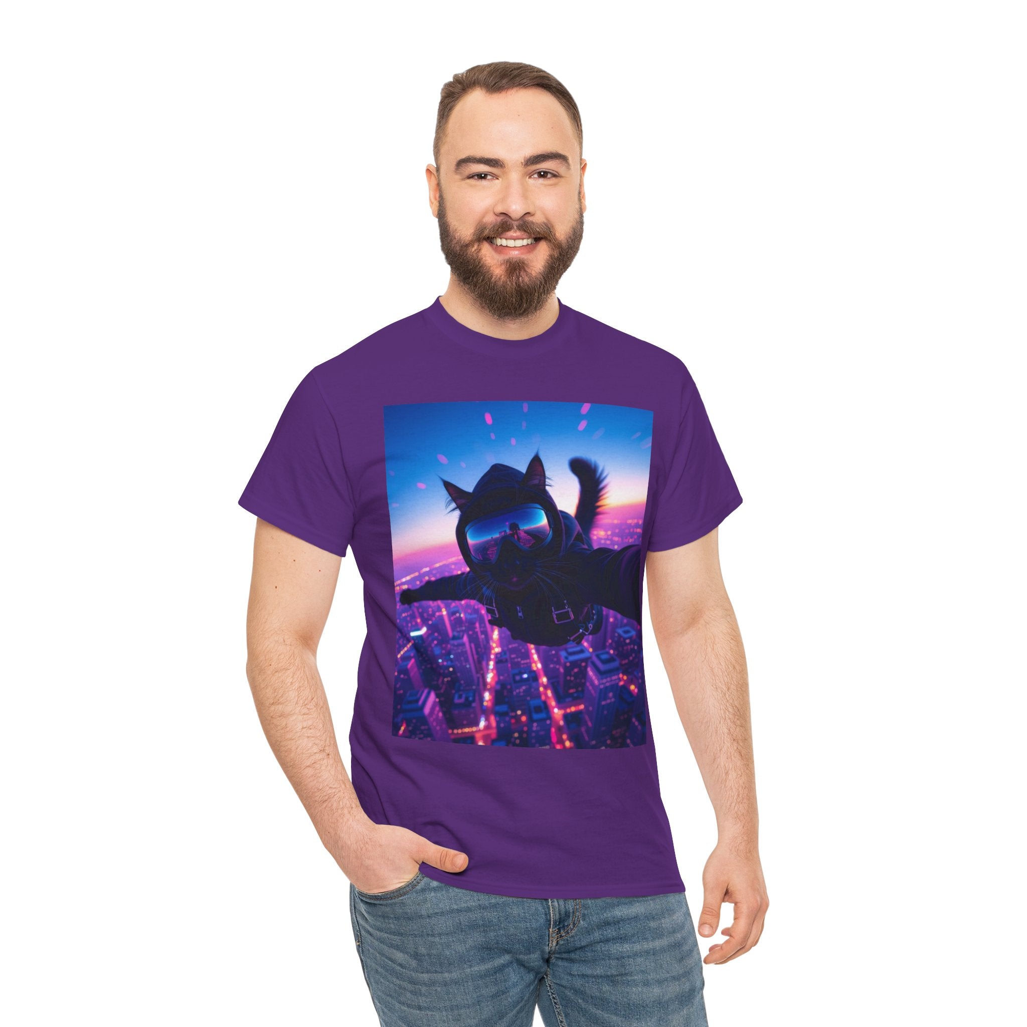 Skydiving Cat, Unisex Cotton Tee
