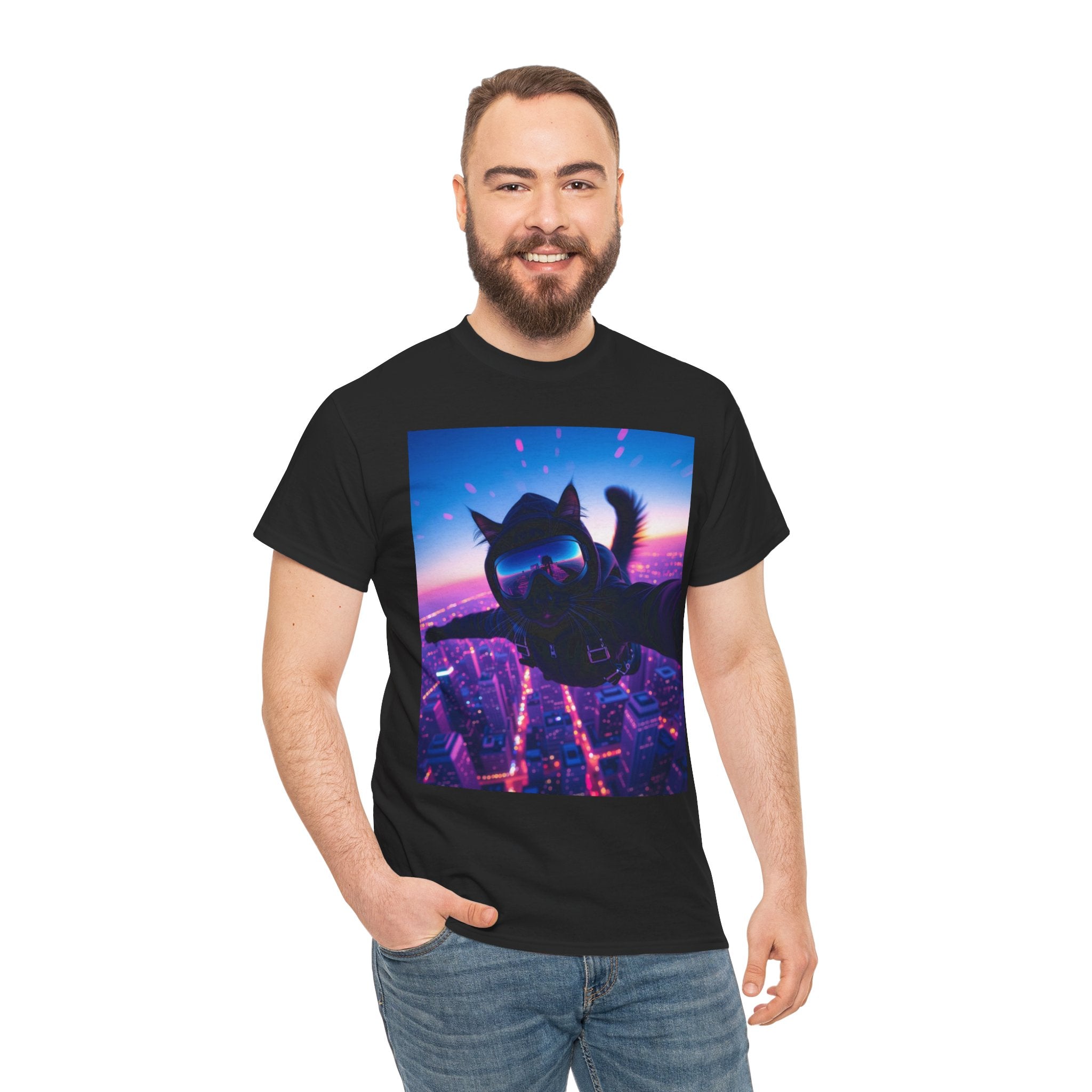 Skydiving Cat, Unisex Cotton Tee